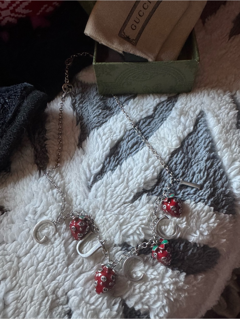 Silver Fashion Necklace With Strawberries